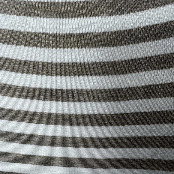 Chico's Tan White Striped Tank Midi Dress Sz 1 M 8 Sleeveless Side ties - Picture 10 of 12